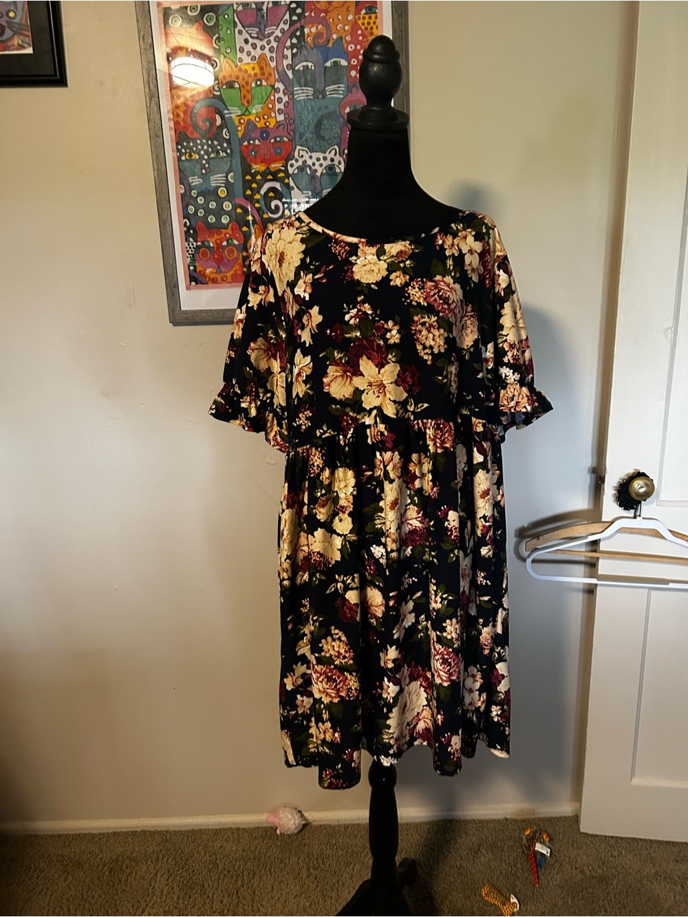 Vibe Navy Floral Dress with Pink and Green Accents